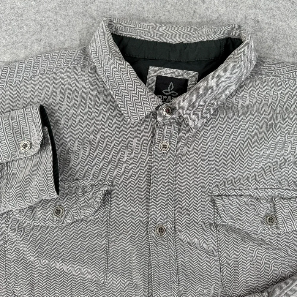 prAna Shirt Mens XX Large Gray Long‎ Sleeve Organic Cotton Button Up M23170384